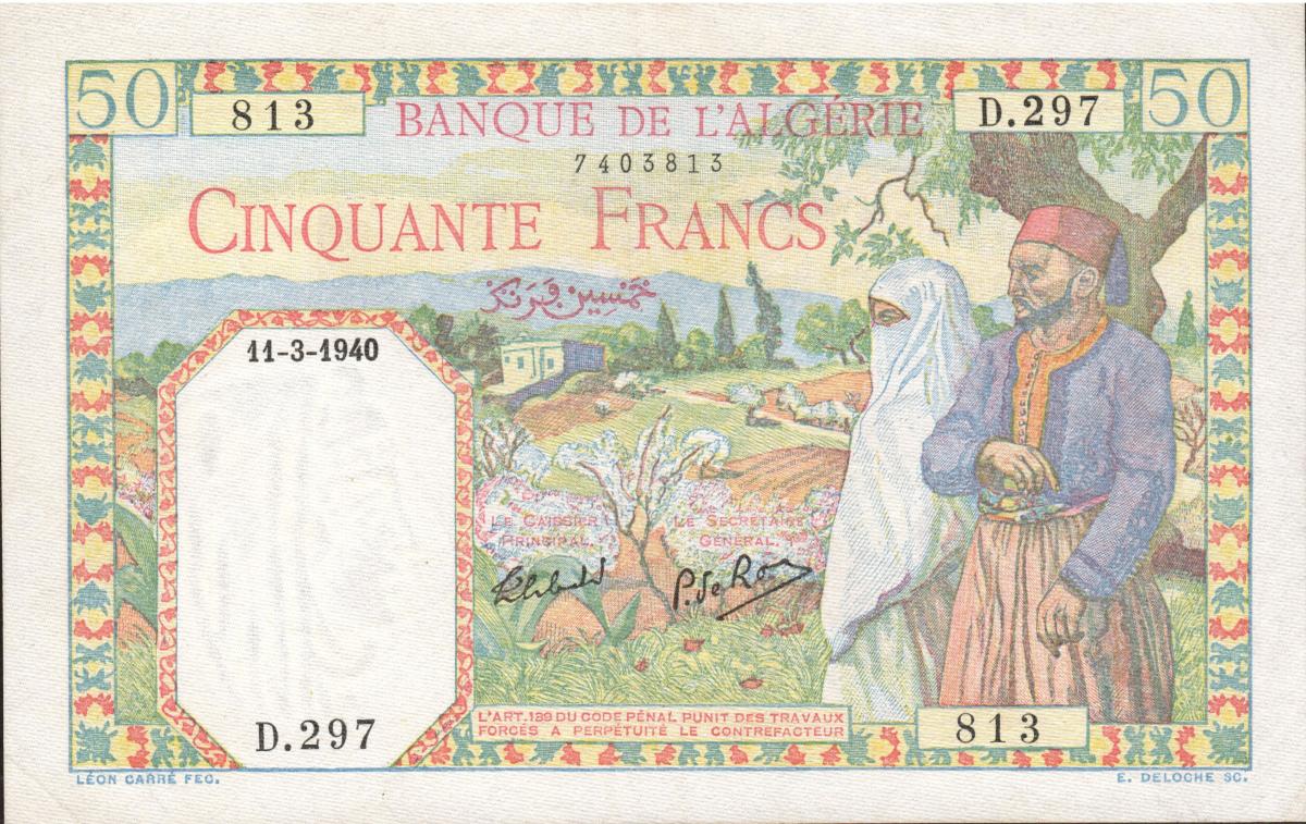 Front of Algeria p84: 50 Francs from 1938