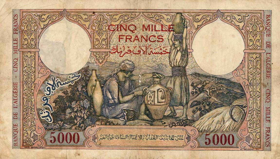 Back of Algeria p90a: 5000 Francs from 1942