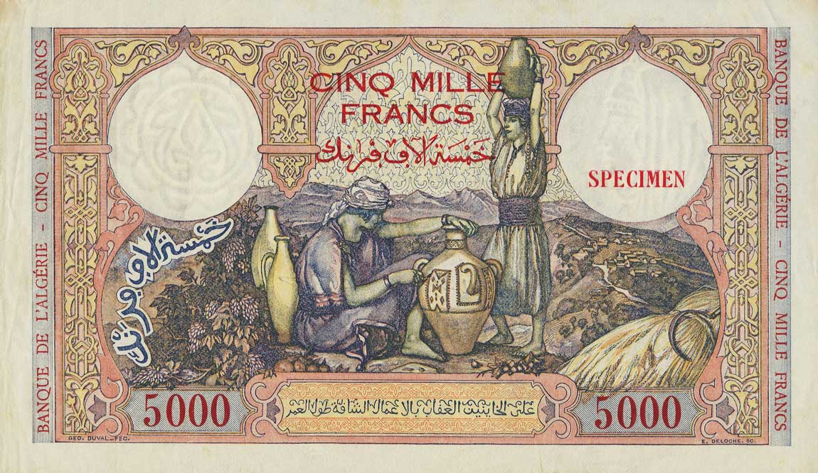 Back of Algeria p90s: 5000 Francs from 1942