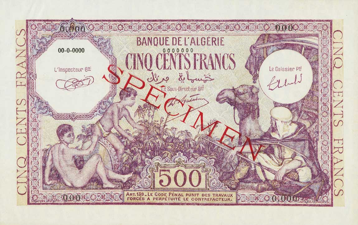 Front of Algeria p95s: 500 Francs from 1944