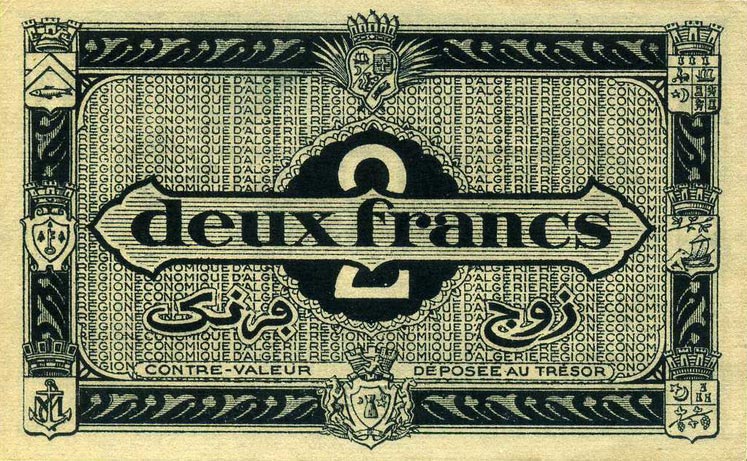 Back of Algeria p99a: 2 Francs from 1944