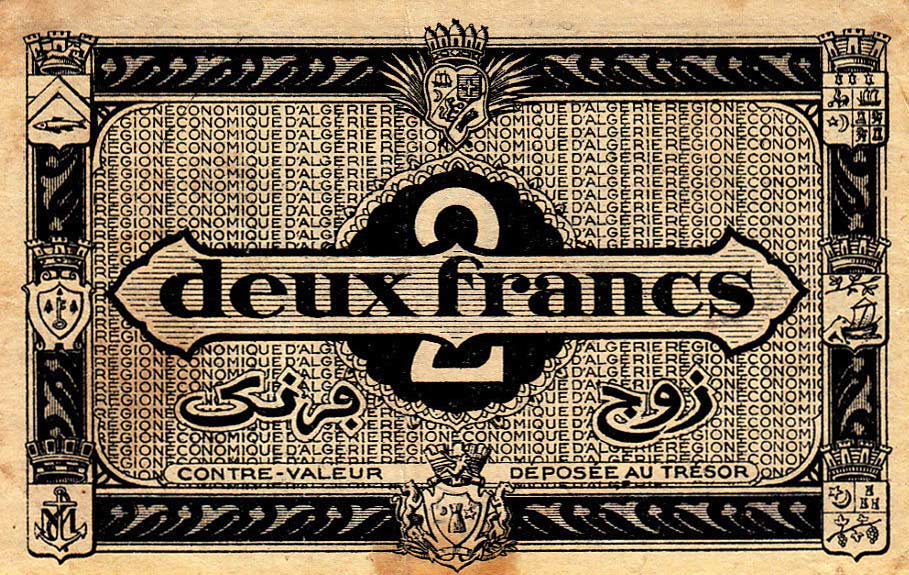 Back of Algeria p99b: 2 Francs from 1944