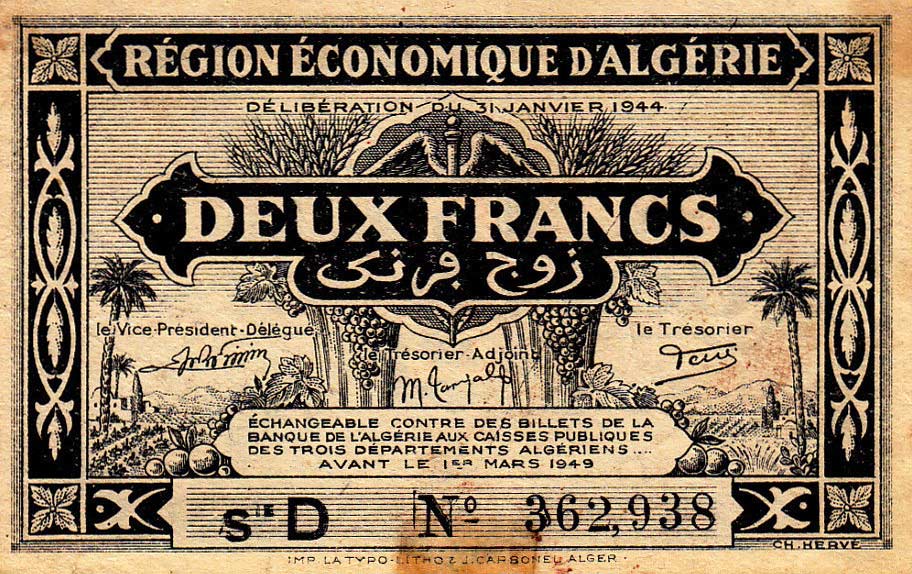 Front of Algeria p99b: 2 Francs from 1944