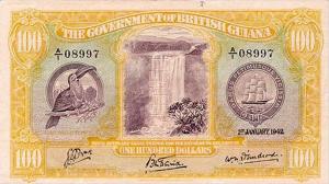 p17 from British Guiana: 100 Dollars from 1942