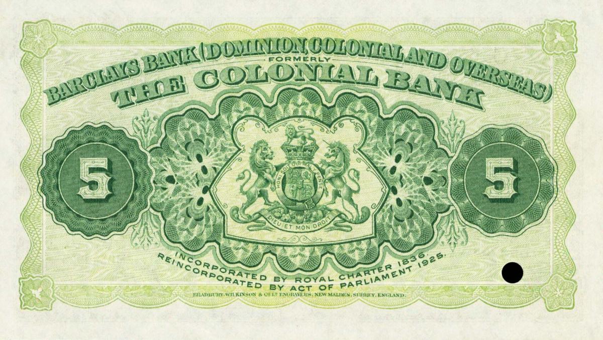 Back of British Guiana pS101s: 5 Dollars from 1926