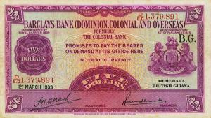 pS104a from British Guiana: 5 Dollars from 1937