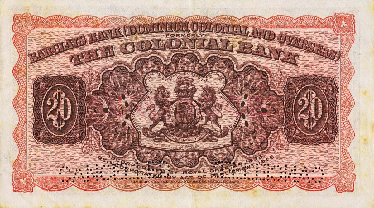 Back of British Guiana pS105s: 20 Dollars from 1937