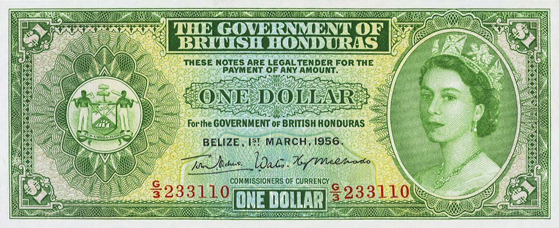 Front of British Honduras p28a: 1 Dollar from 1953