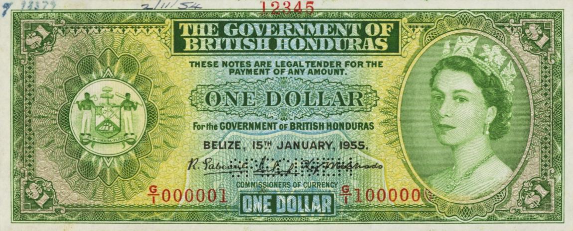 Front of British Honduras p28s: 1 Dollar from 1953