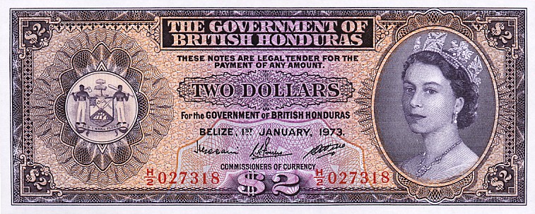 Front of British Honduras p29c: 2 Dollars from 1953