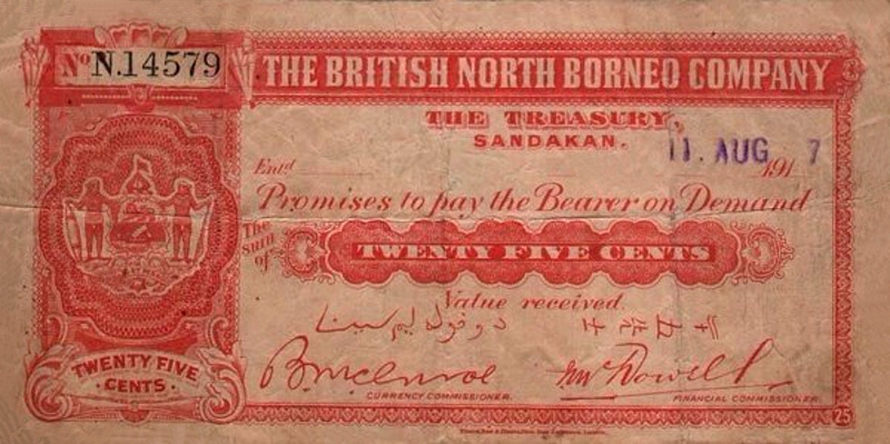 Front of British North Borneo p12a: 25 Cents from 1917