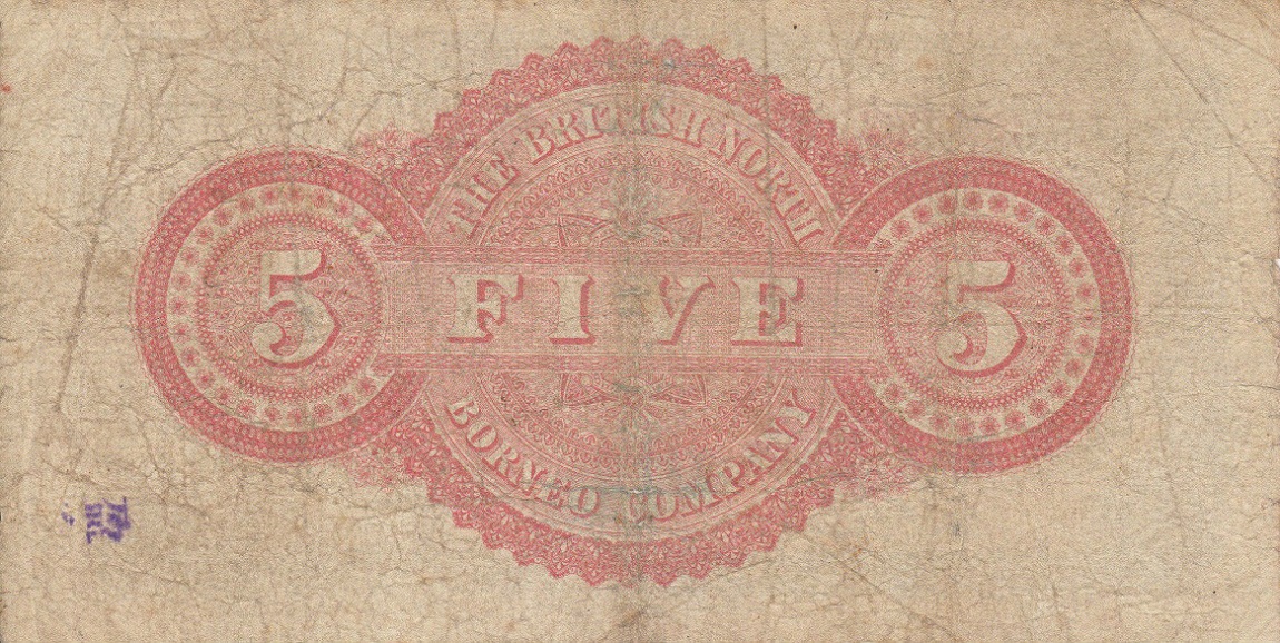 Back of British North Borneo p4b: 5 Dollars from 1914