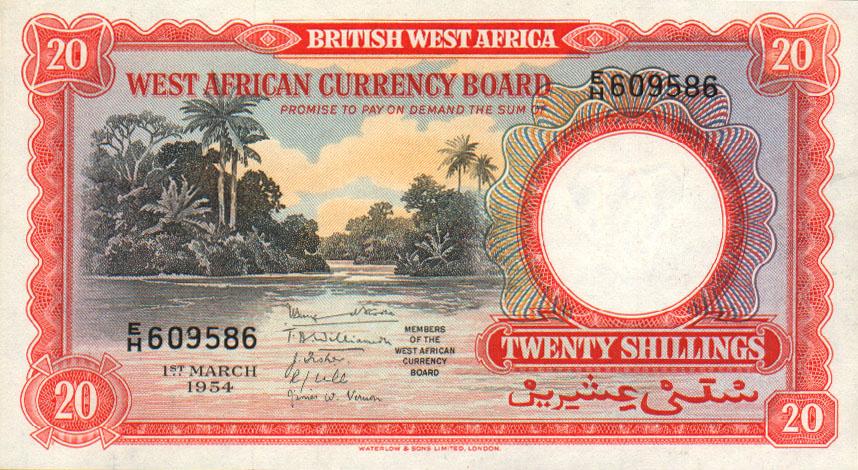 Front of British West Africa p10a: 20 Shillings from 1953