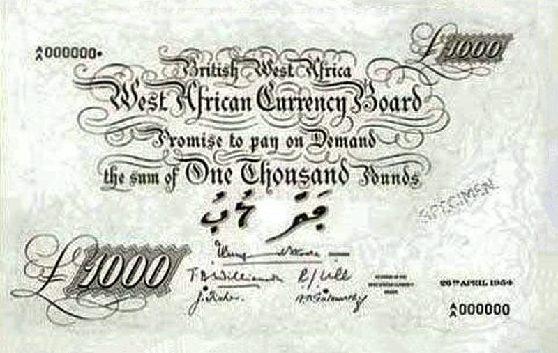 Front of British West Africa p11A: 1000 Pounds from 1954