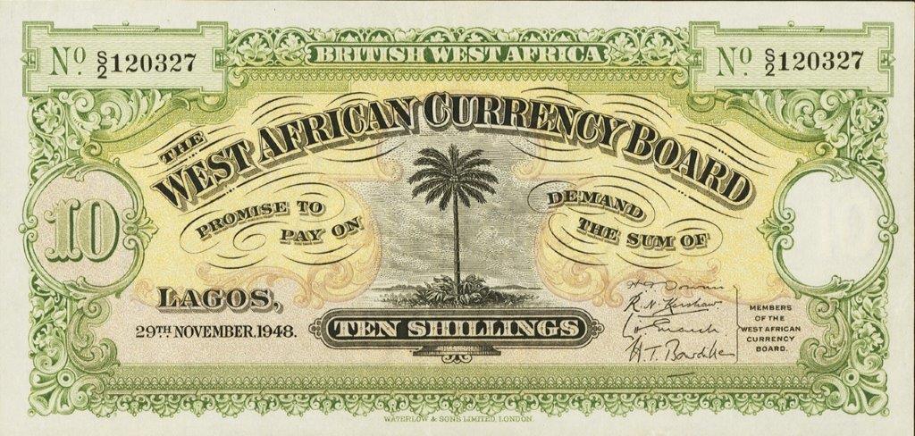 Front of British West Africa p7b: 10 Shillings from 1937