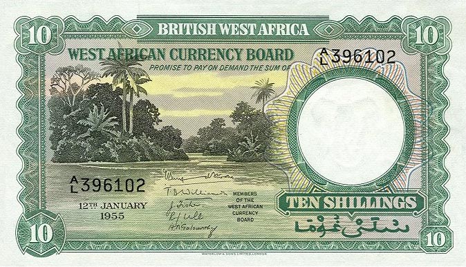 Front of British West Africa p9a: 10 Shillings from 1953