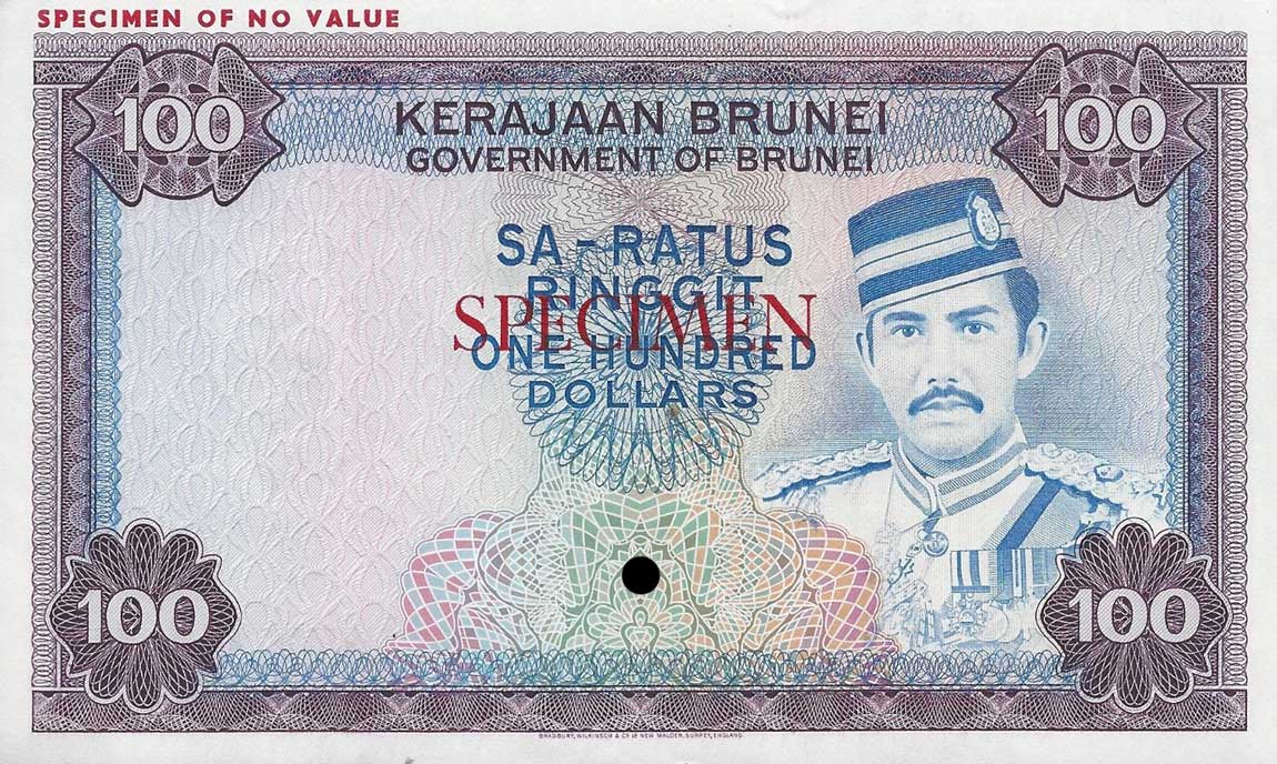 Front of Brunei p10s: 100 Ringgit from 1972