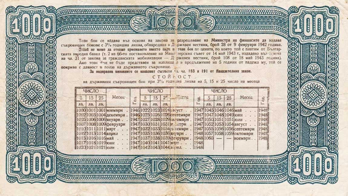 Back of Bulgaria p67Qa: 1000 Leva from 1946