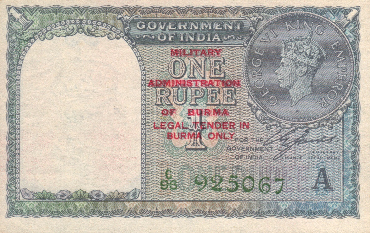Front of Burma p25b: 1 Rupee from 1945