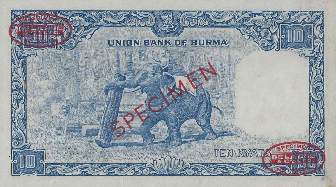 Back of Burma p48s2: 10 Kyats from 1958