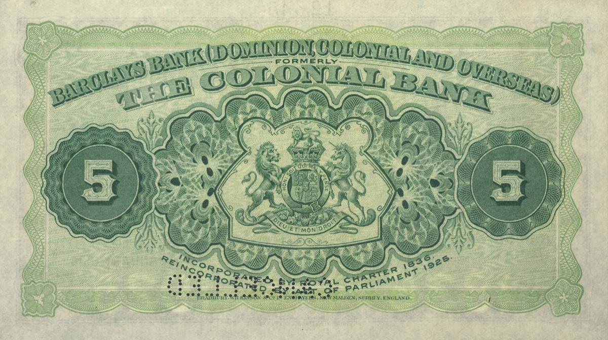 Back of Antigua pS105s: 5 Dollars from 1926