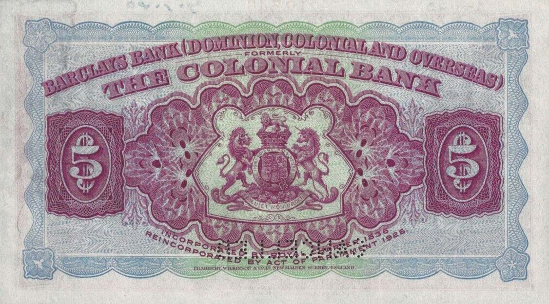 Back of Antigua pS108s: 5 Dollars from 1937