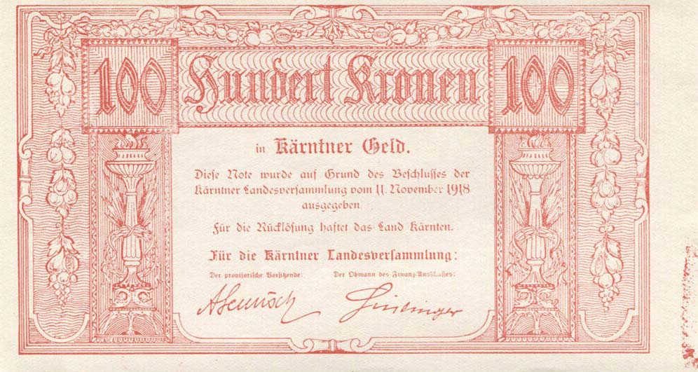 Front of Austrian States pS105a: 100 Krone from 1918