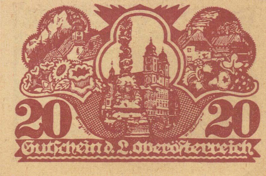 Back of Austrian States pS120a: 20 Heller from 1921