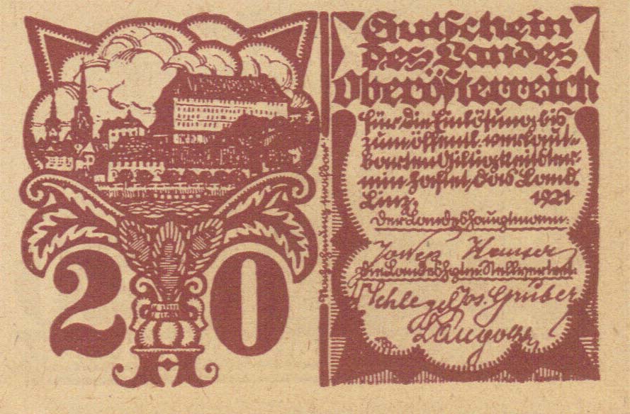 Front of Austrian States pS120a: 20 Heller from 1921