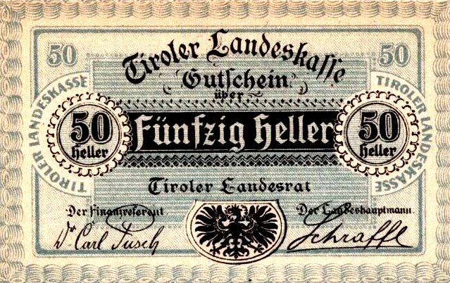 Front of Austrian States pS144: 50 Heller from 1920