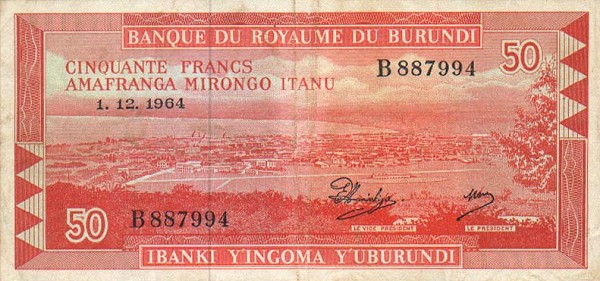 Front of Burundi p11a: 50 Francs from 1964