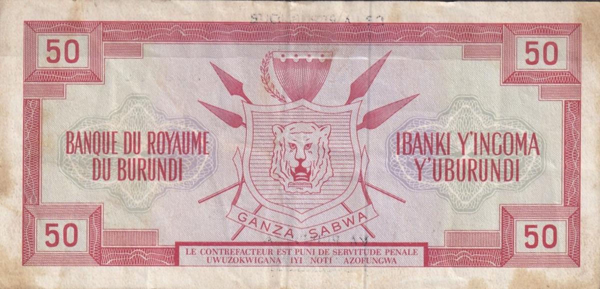 Back of Burundi p11b: 50 Francs from 1966