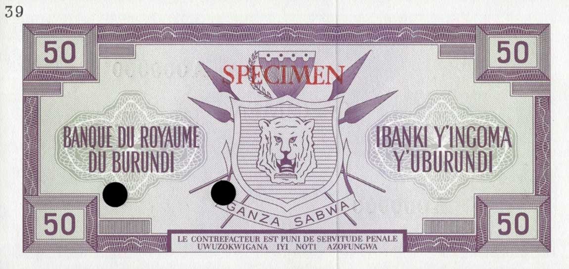 Back of Burundi p11ct: 50 Francs from 1964