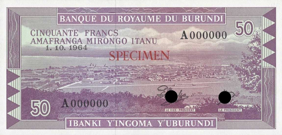 Front of Burundi p11ct: 50 Francs from 1964