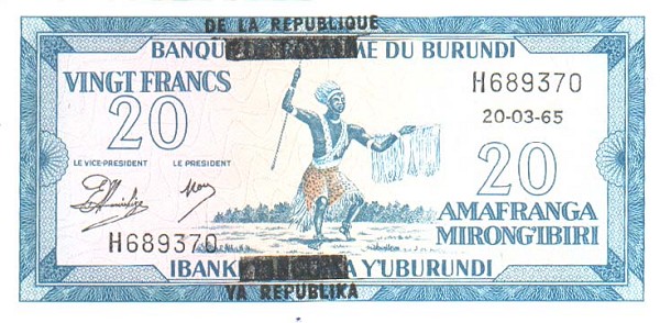 Front of Burundi p15: 20 Francs from 1966