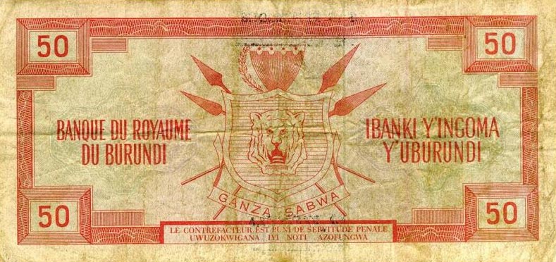 Back of Burundi p16b: 50 Francs from 1966