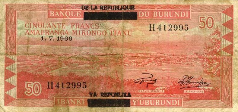 Front of Burundi p16b: 50 Francs from 1966