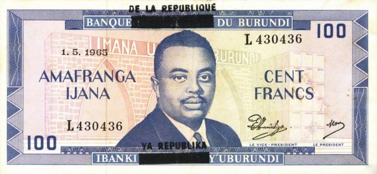 Front of Burundi p17a: 100 Francs from 1966