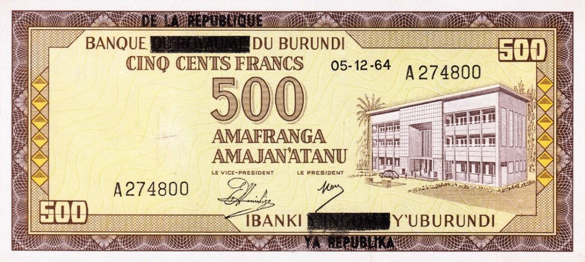 Front of Burundi p18: 500 Francs from 1966