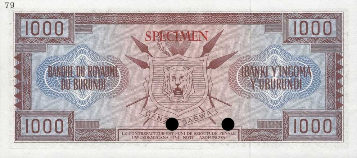 Back of Burundi p19ct: 1000 Francs from 1966
