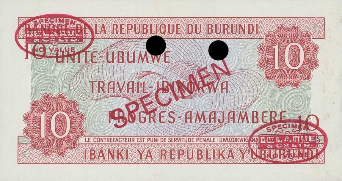 Back of Burundi p20s: 10 Francs from 1968