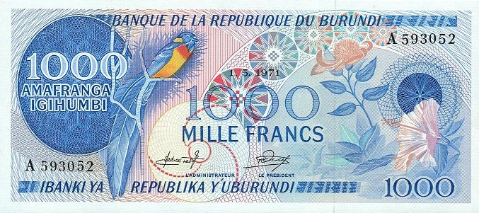 Front of Burundi p25a: 1000 Francs from 1968