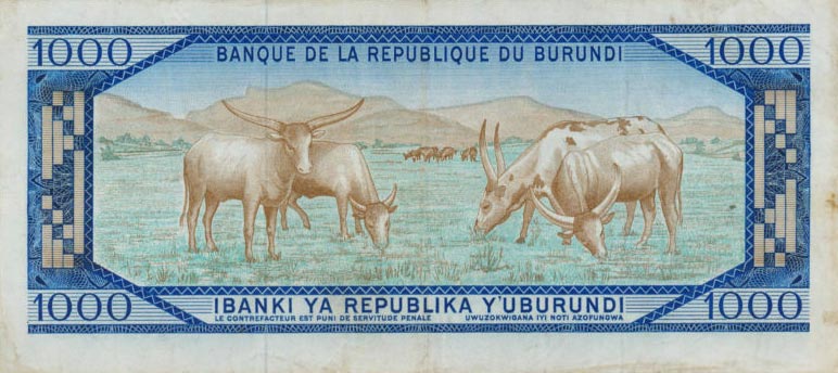 Back of Burundi p25b: 1000 Francs from 1975