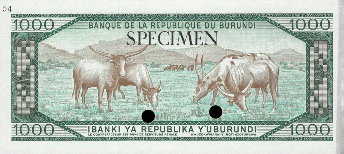 Back of Burundi p25ct2: 1000 Francs from 1968