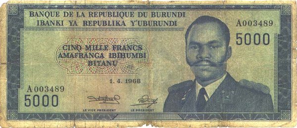 Front of Burundi p26a: 5000 Francs from 1968