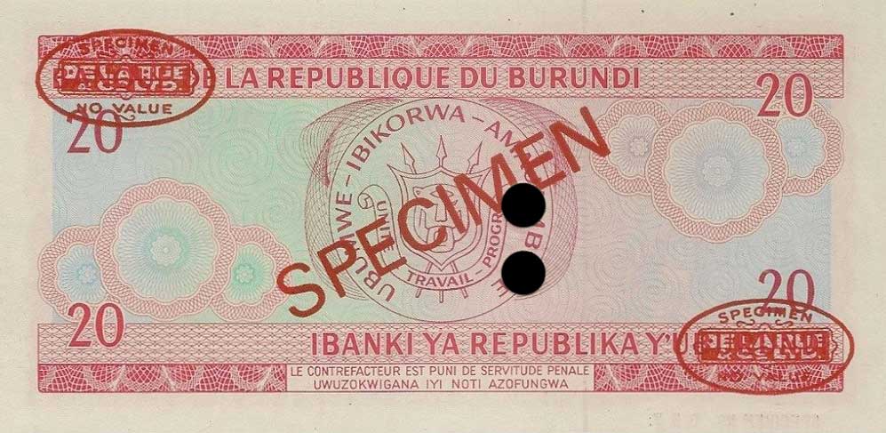 Back of Burundi p27s: 20 Francs from 1977