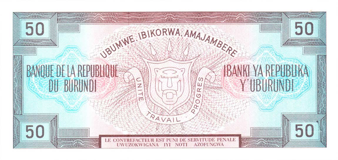 Back of Burundi p28a: 50 Francs from 1977