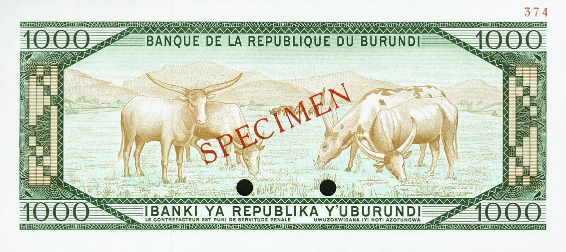 Back of Burundi p31s: 1000 Francs from 1977