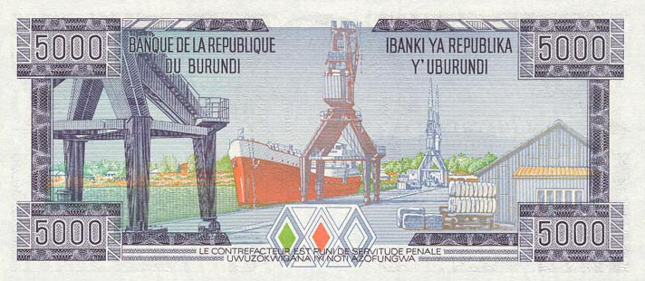 Back of Burundi p32b: 5000 Francs from 1984