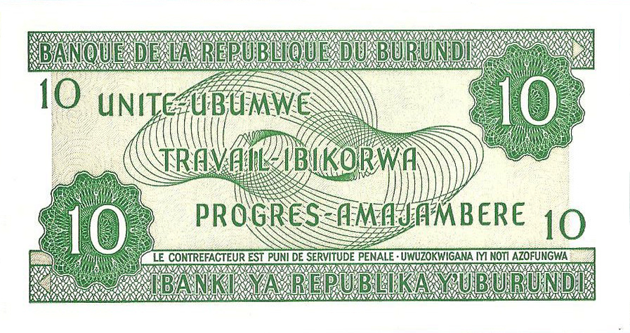 Back of Burundi p33e: 10 Francs from 2005